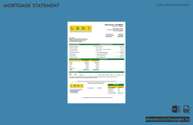 Beispiel eines Hypothekenauszugs der Liberian Bank for Development and Investment (LBDI) in Word und PDF (Vorschau)